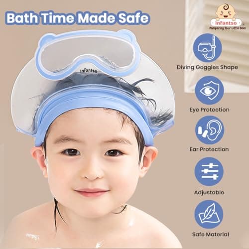Infantso TEAR-FREE Baby Shower Cap for Kids | Adjustable Bath Visor Hat for Shampoo & Water Protection | Soft TPE Eye & Ear Shield | Bathing Hat - Waterproof Shampoo hat for Washing Hair, Shower Bathi 3
