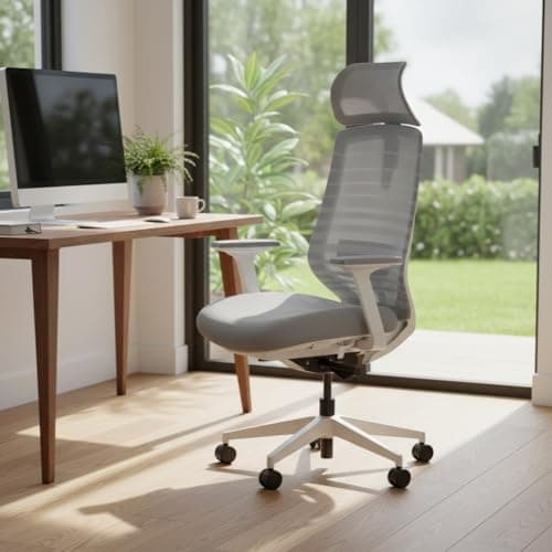 PELICANWORK Model 11 Ergonomic Chair with Headrest | Italian Donati Tilt, Breathable Mesh, Seat Depth, Lumbar & Tension Adjustment | Adjustable Armrests & WFH Chair | Ivory | Nylon | 7-Year Warranty