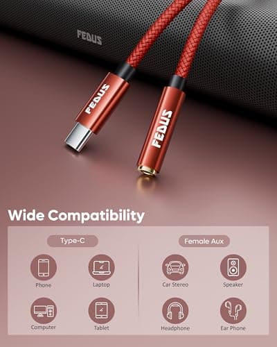FEDUS Novus USB Type C to 3.5mm Audio Jack Adapter Connector, DAC Chip Headphone Earphones Converter Aux Dongle Cable Compatible with Mobile, iPhone 15/16, Samsung S24/S23/S21, OnePlus, Pixel, iPad 2