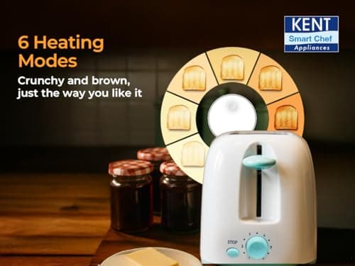 KENT Crisp Pop Up Toaster 750 Watts | 2 Slice Automatic Pop Up Electric Toaster | 6 Heating Modes | Auto Shut Off | Removable Bread Crumbs Tray | White 3