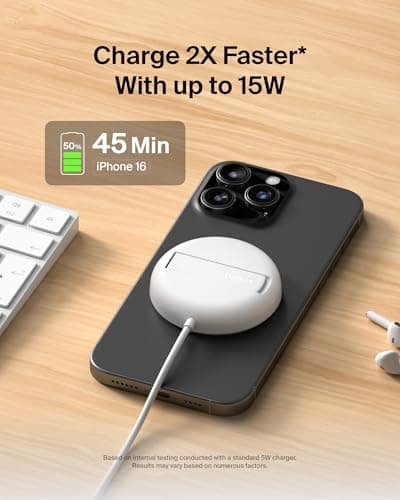 Belkin Qi2 Magnetic Wireless Charging Pad 15W with Pop-Up Stand | MagSafe-Compatible Qi2 Certified Wireless Charger for iPhone 16, 15, 14, 13, Samsung Galaxy S25, S24, AirPods | White 2