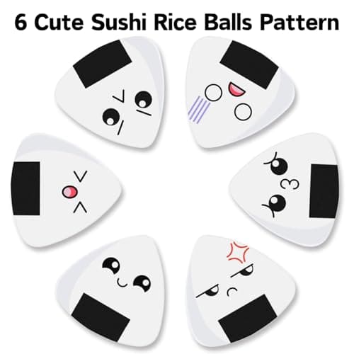 BendJoy® 12Pcs Guitar Picks - 1.0mm Heavy White Sushi Rice Balls Pattern | Premium ABS Pick for Electric, Acoustic & Bass Guitars, Ideal for Beginners and Enthusiasts 2