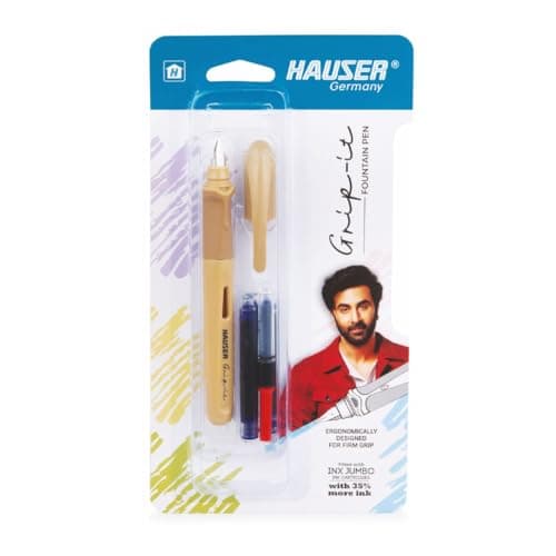 Hauser Inx Grip-it Fountain Pen | Ergonomically Aesthetic Designed for Firm Grip | Pastel Body Colors | 3 Ink Cartridges & 1 Ink Converter | Blue Ink, Pack of 2 (Body Color May Vary) 3