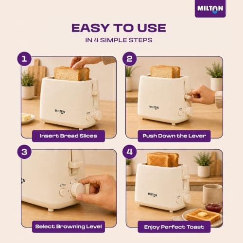 Milton Bread Toaster 2 Slice Auto Pop Up | 7 Level Heating Modes 750 Watts| Auto Shut Off | Removable Crumb Tray | Matt White 3