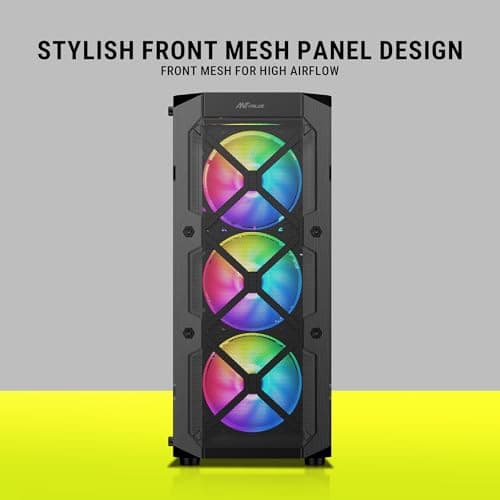 Ant Esports VM50 ARGB Mid-Tower Computer Case/Gaming Cabinet - Black | Support Micro ATX, M-ATX, ITX | Built-in USB 3.0 Port and Pre-Installed 4 ARGB Case Fans 2