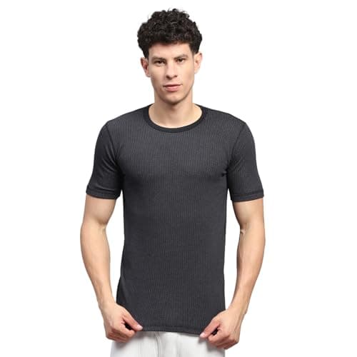 Monte Carlo Mens Solid Black Round Neck Half Sleeve Thermal Vest (6240BM6BL-0-36)
