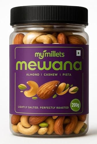 mymillets Dry Fruits Mix 200g Roasted Salted Almonds Cashews Pistachios | Premium Mixed Nuts Protein Rich Healthy Snack Jar | Crunchy Nut Combo Energy Food Travel Office Gifting