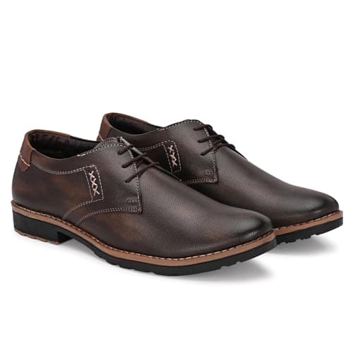 Snoopers Men's Stylish Lace-Up Winter Shoes | Formal & Smart Casual Wear Derby Shoes for Office, Party & Casual Wear | Comfortable Soft Cushioned Lining & Flexible TPR Anti-Slip Sole Brown 3