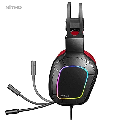 Nitho Titan PRO 7.1 Surround Gaming Headset with Cardioid Microphone for PS5, PS4, PC, Laptop, Over-Ear Stereo Wired Gaming Headphones with RGB LED Light, 3.5 mm Audio Jack, 50 mm Drivers - Red 4