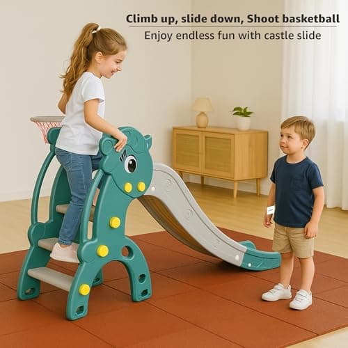 Amazon Brand - Solimo Kids Garden Unicorn Slide - Large | 2-in-1 Slide with Basketball Ring | Age 2–7 | Indoor & Outdoor | Anti-Slip Steps, Safe Design | Large 186 x 72 x 85cm | Multicolor 4