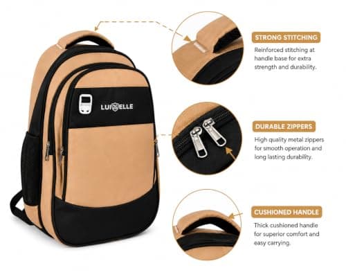 LUI ELLE Unisex Casual Backpack, Polyester, 3 Compartments, Zipper Closure, School, College & Travel Bag with Bottle Pocket, Black 4