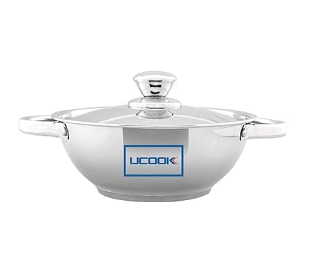 UCOOK Platinum Lifetime Stainless Steel Kadai, 240mm, Silver, White
