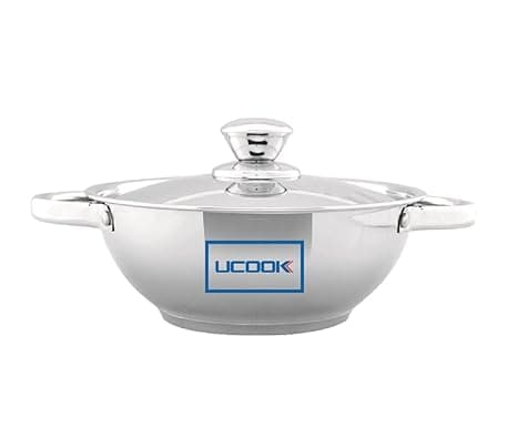 UCOOK Platinum Lifetime Stainless Steel Kadai, 240mm, Silver, White