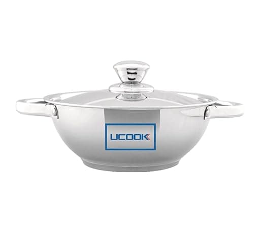 UCOOK Platinum Lifetime Stainless Steel Kadai, 240mm, Silver, White