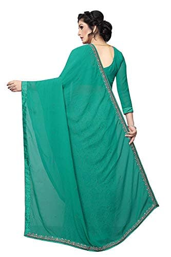 RAJESHWAR FASHION WITH RF Women's Half &Half Georgette Printed Saree With Lace & Blouse(A29 FIROZI RAMA_Free Size) 3