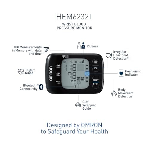 Omron HEM 6232T Wrist Blood Pressure Monitor (Black) 5