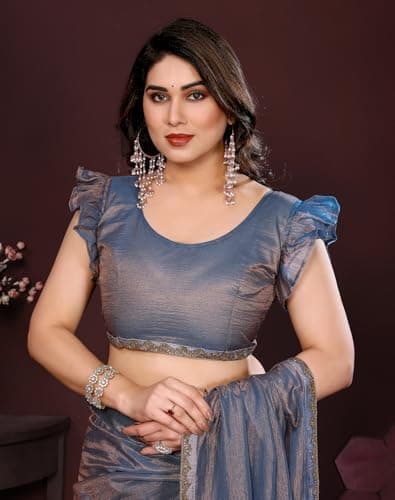 Yashika Women Soft Fandy Silk Saree With Hand Work Lace Boarder & Comes With Unstitched Blouse Piece | Latest Sarees Bollywood Sari | New Sarees (AZ-YS-OG-DHAMAKA GREY) 5