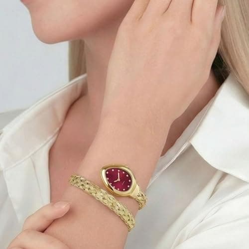 CLEO Be Bold Be You Gold Jewellery Style Watch for Women | Fashion Bangle Analog Wrist Watch (Mesh Red 167) 5