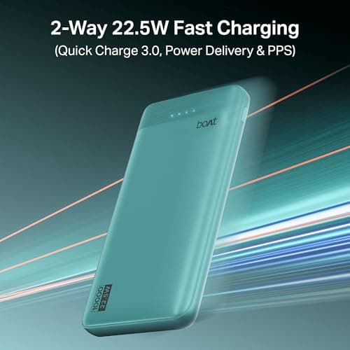 Boat EnergyShroom PB300 Activ 10000mAh Power Bank with 22.5W Fast Charging, 3X Output Ports, Supports Android, iPhone, Tablets, Earbuds (Cerulean Blue) 2