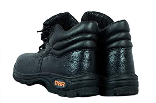 Tiger Men's Leather High Ankle Leopard Steel Toe Safety Shoes (Size 7 UK, Black ) 2