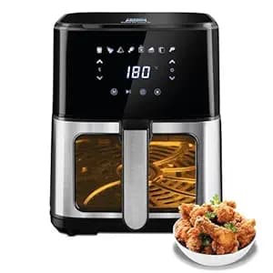 KENT Digital Air Fryer 5L | 1400W | Bake, Grill & Roast | Up to 80% Less Oil Usage | 8 Preset Menu | Rapid Heat Circulation | Digital Display & Touch Control Panel | Glass Window with in built Light