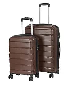 Teakwood 8 Wheel Set of 2 Trolley Bag, Hard Cabin with Zipper Closure, Adjustable Push Button & Cross Side Strap, TSA Lock System 360 Degree (Small-Medium, Brown)