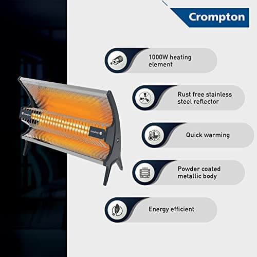 Crompton 1000 Watt Insta Red Radiant Room Heater with Ceramic Rod,Stainless steel reflector with Powder Coated Metallic Body. 4