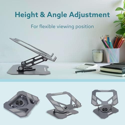 AGARO Metal Laptop Stand, 360° Rotating, Ergonomic, Height & Angle Adjustmentable, Foldable Laptop Holder with Heat Vents & Anti-slip SiliconePads, Compatible to Macbook,HP,Lenevo, & Laptops up to 18" 3