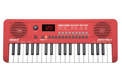 Akkord 37 Keys Music Keyboard – Red Edition | 20 Rhythms, 10 Tones & 10 Demos, LED Display, Portable Beginner Piano Compatible | Kids, Beginner Keyboard with USB-C Cable included (Without Adapter)