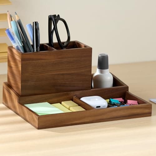 KORUA Walnut Desk Organizer for Office Wood Desk Organizer 2