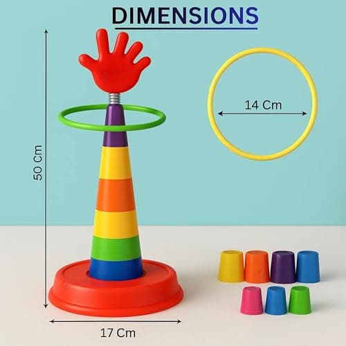 GRAPHENE 2 in 1 Stacking Ring Toss Game Toy for Kids Indoor Outdoor Target Throw Colour Recognition Brain Development Educational Toys For 1-5 Years Girls Boy Fun Learning Activity Toy Set Gift for 3+ 2