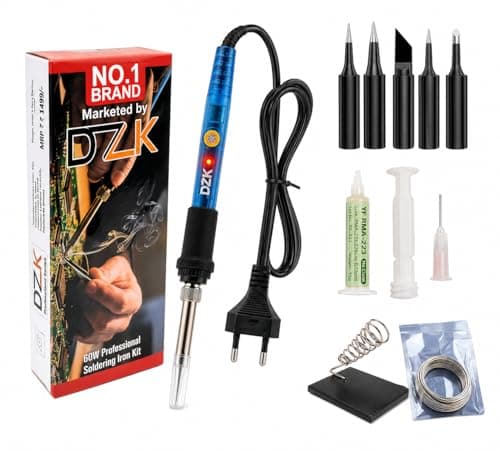 DZK 60W Soldering Iron Kit with Temperature Control | Adjustable 200°C–450°C | 5 Tips, Stand, Solder Wire & Flux | Electric Soldering Tool for Mobile Repair & DIY