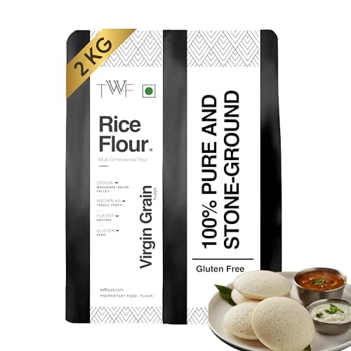TWF Virgin Rice Flour | 2kg | 100% Natural Chawal Atta from Virgin Grains | Gluten-Free & Non-GMO | Fine, Smooth Texture for Puttu, Appam, Idiyappam, and Pathiri | Perfect for Baking, Rotis & South In