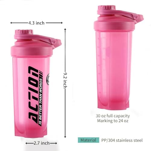 Zyro Action Gym Shaker Bottle 750ml – Leakproof Protein Shaker for Gym & Workout, BPA-Free Plastic Sipper Bottle with Mixer Ball for Men, Women & Kids (Pink, Pack of 1) 3