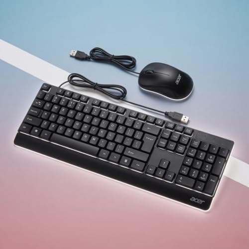 Acer OfficeLite KM200 Wired Keyboard and Mouse Combo | Full-Size 104-Key Layout with Rupee Symbol (₹) | 1000 DPI High-Precision Optical Mouse | 1.25m Cable | Durable Matte Black | 1 Year Warranty 2