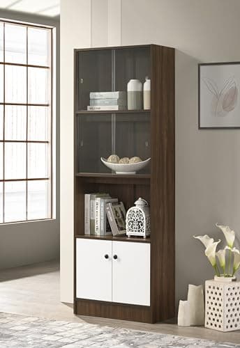 DeckUp Plank Cove Engineered Wood Book Shelf and Display Unit (Walnut and White, Matte Finish)