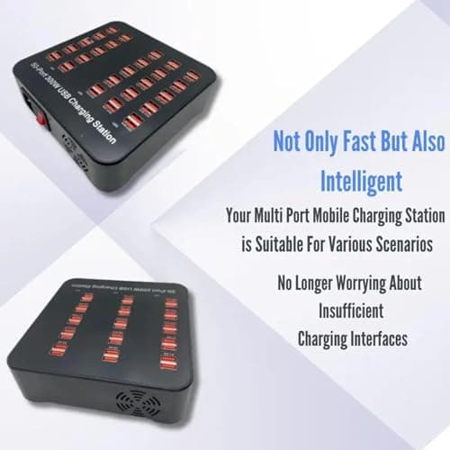 Drumstone 𝟏 𝐲𝐞𝐚𝐫 𝐰𝐚𝐫𝐫𝐚𝐧𝐭𝐲, 50 Port USB Charging Station, 200W Power Output, Multiple Device Desktop Charger, Smart Fast Charging Hub for Schools, Hotels, Malls, Repair Shops 5