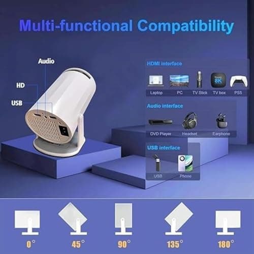 Portable Mini Projector, 4K 1080P Full HD Projector, Support Video Projector, WiFi 5G BT 5.0, Cinema Projector 180° Can Be Rotated, Android 11, Compatible with TV Stick for Adult's, Home Cinema, Compa 2