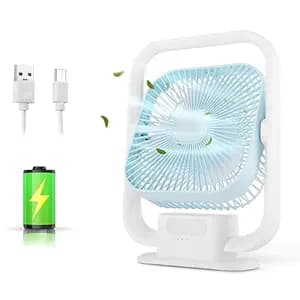 Gesto 9.6 Inch High Speed Rechargeable Table Fan for Home – USB Charging Battery Fan With Led Light | 3000mAh Battery for Upto 8 Hours Runtime | 3 Speed Modes Portable fan for Home,Office,Desk,Kitchen