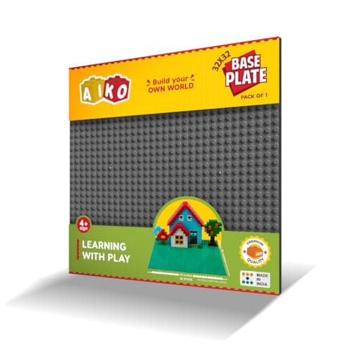 AIKO Classic Grey Base Plate – 32 x 32 Studs (10" x 10") | Durable ABS Plastic Building Base | Sturdy Foundation for Construction Play | Compatible with Major Block Brands | Ideal Gift for Kids 4+