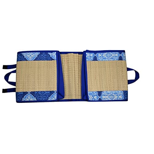 CRAFT OF INDIA Foldable korai Grass Mat 2X6ft with 15MM Soft Foam Hand Made Fabric Blue Cotton 3