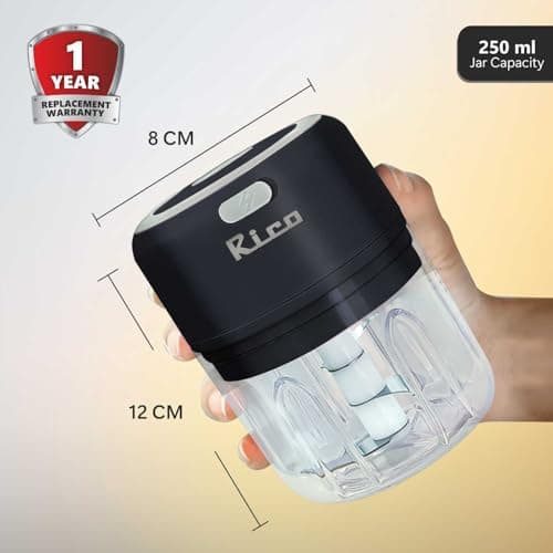 Rico Japanese Technology Wireless Mini Electric Chopper | 1 Year Replacement Warranty | Unbreakable Bowl | One Touch Operation | 10 Seconds for Mincing Garlic, Ginger, Onion, Vegetable, Meat - 250 ML 3