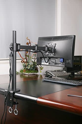 Rife VESA Full Motion Single Arm Desk Monitor Mount Stand with Fully Adjustable Arms Fits Screen up to 27" (Black) (Single Monitor Clamp Arms) 6