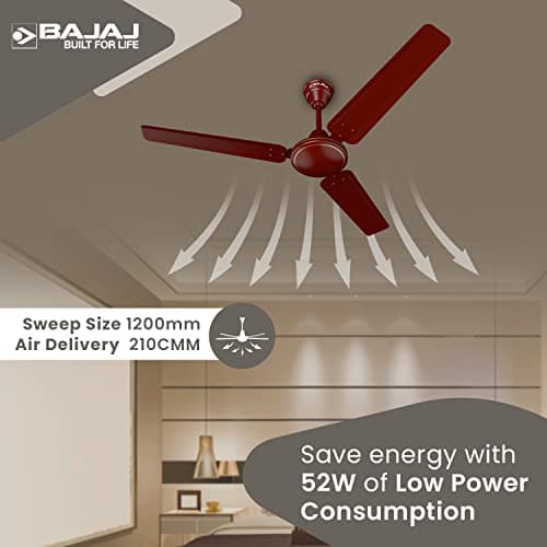 Bajaj Frore 1200 MM (48") 1 Star Rated Ceiling Fans For Home | BEE Star Rated Energy Efficient Ceiling Fan | Rust Free Coating For Long Life | High Air Delivery | 2-Yr Warranty 【Brown】 4