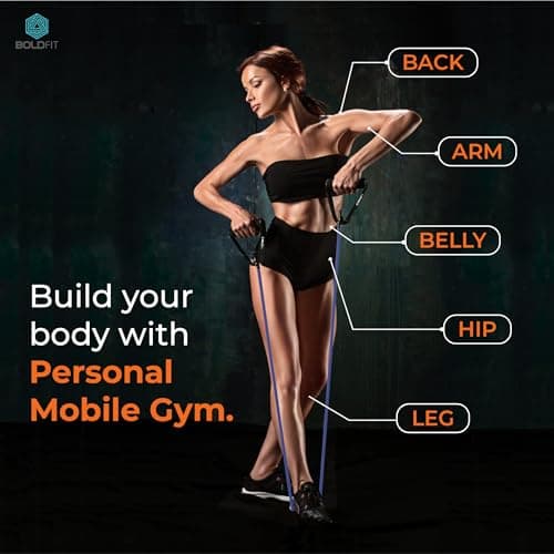 Boldfit Resistance Tube with Foam Handles, Door Anchor for Exercise & Stretching, Suitable in Home & Gym Workout for Men & Women-15kg-Black 5