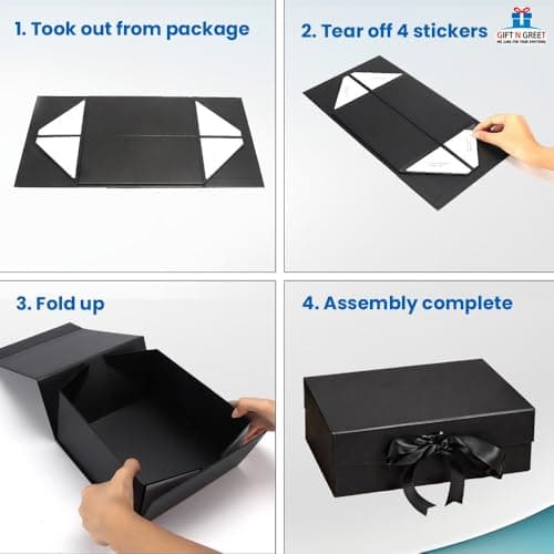 Gift N Greet Party Gift Box with Satin Ribbon | Multipurpose Gift Hampers | Luxury Rigid Folding Box for Birthday, Anniversary, Wedding, Valentine, Corporate & Personal Gifting | Large Size, Black 3