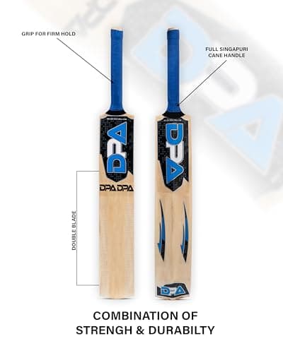 Poplar Willow Cricket Bat for Men & Boys | Wooden Cricket Bat for Tennis Ball & Leather Ball | Lightweight Durable Strong Bat | Comfortable Grip Long Handle Bat for Practice & Matches (Blue) 3