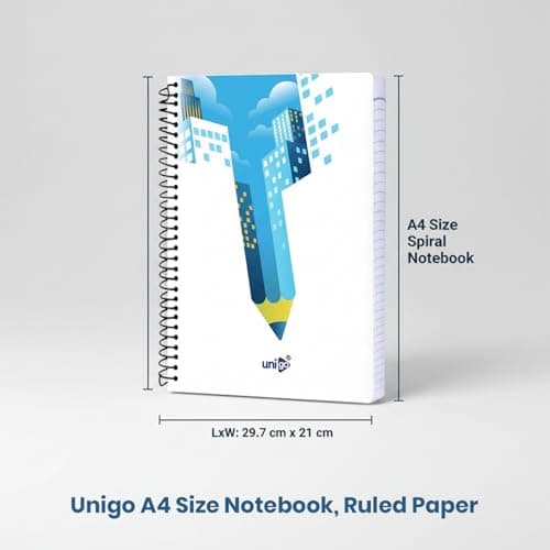 Unigo A4 Size Spiral Notebook, Single Line Ruled, Bright & Smooth Paper, 29.7 x 21 cm, (300 Pages, Uni-10) 4