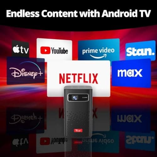 TONZO P70 Smart Projector | 6000 Lumens | Wi-Fi & Bluetooth | Native 720p, 1080p Supported | 2GB+32GB | Auto Keystone | HDMI ARC | USB | Type-C | Red-Blue 3D 3