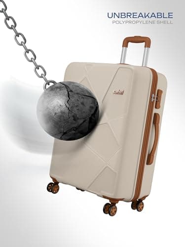 Safari Pentagon Pro 8 Wheels 75cm Large Size Trolley Bag, Hard Case Polypropylene, 360º Wheeling Check in Luggage, Suitcase for Travel, Trolley Bags for Travel, Luxury Beige 2